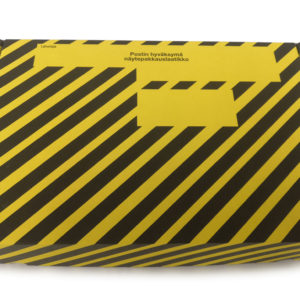 Laatikko kelta-musta, sisäkorkeus 65 mm, ulkomitat 290 x 190 x 70 mm
